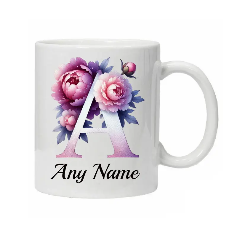Personalised Mug Cup Peonies Beautiful Floral Initial Name Tea Coffee Boxed Gift Gifts for Her Peony Flowers 4