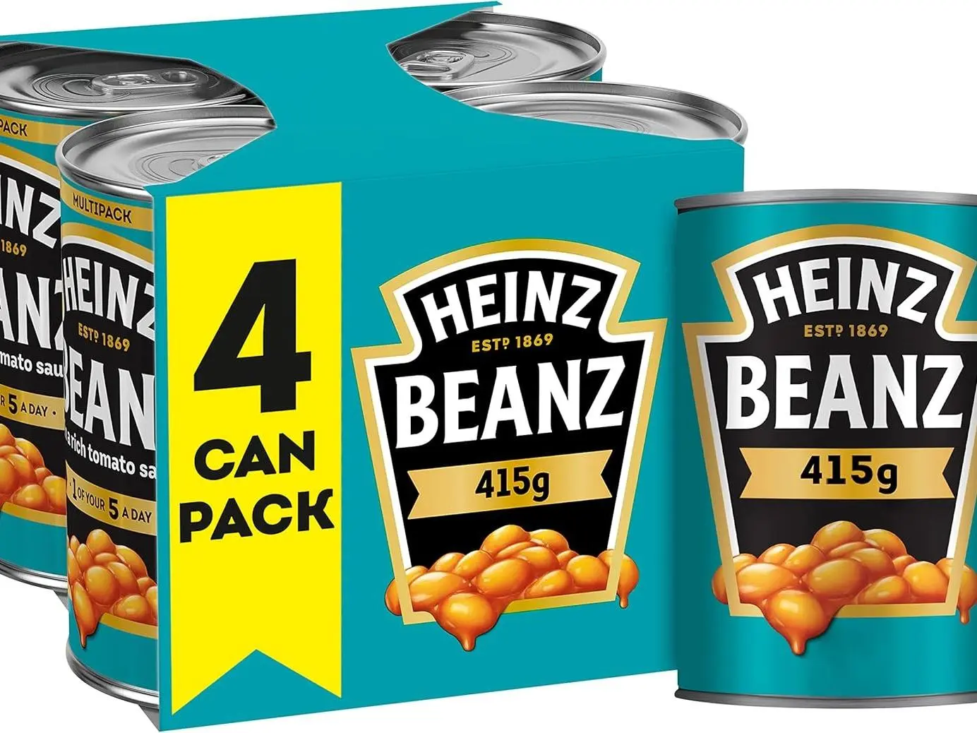 Baked Beanz, 415 g (Pack of 4) - Delicious Snack with Nutrients