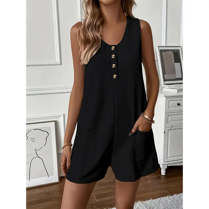 Vibrant Sleeveless Romper Jumpsuit - Women's Casual Loose Fit Rompers for Spring & Summer - Soft, Breathable, Comfortable, and Stylish Clothing for Ladies 4