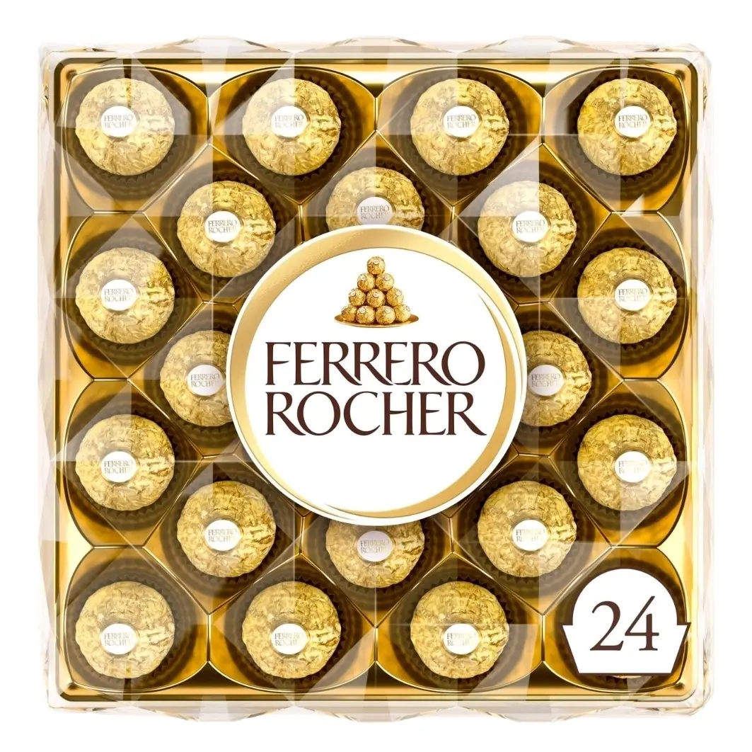 Milk and Hazelnut Chocolate 24 Piece Gift Box, Ferrero Rocher  300g Dessert Snack