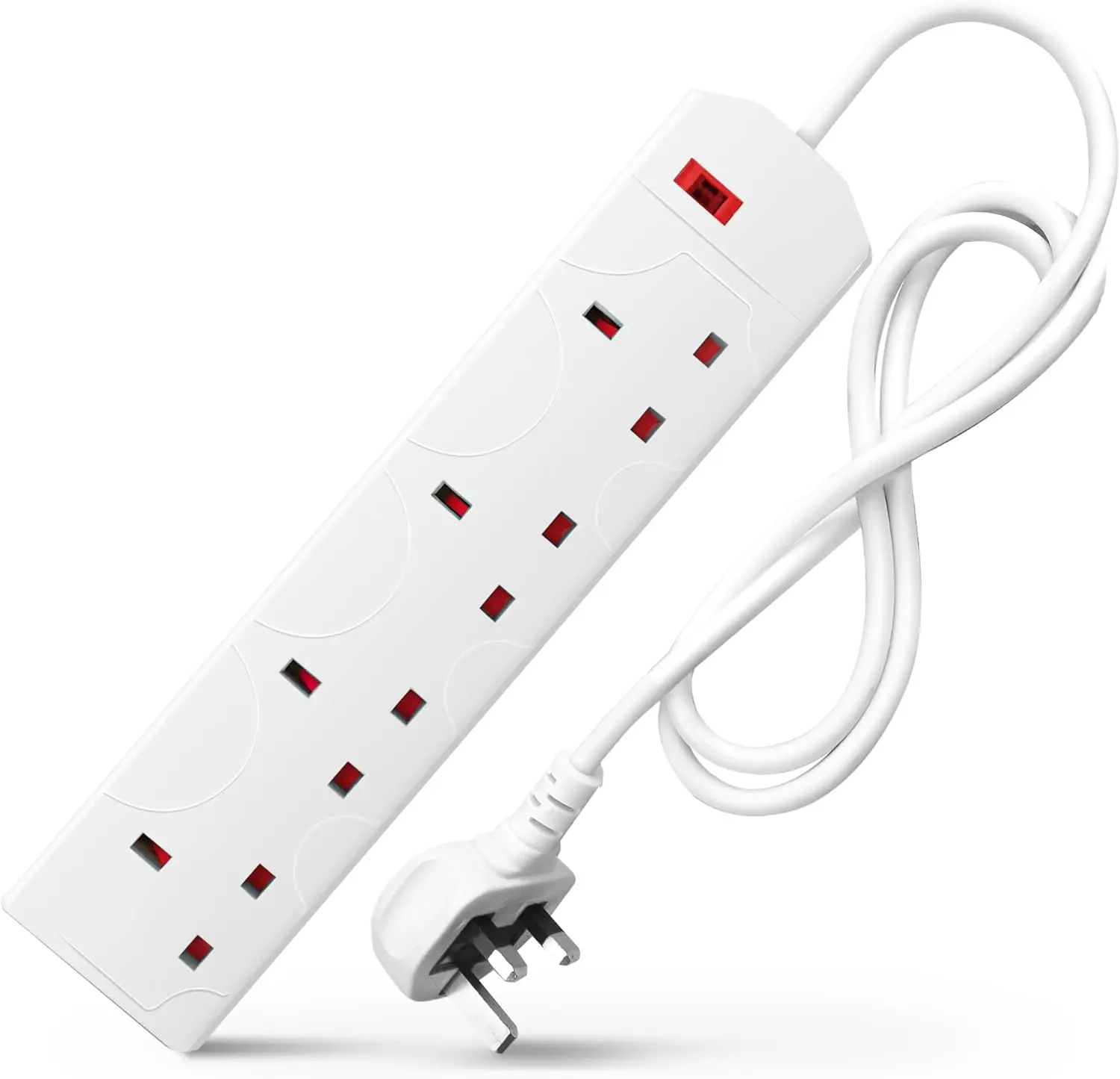 Extension Lead  4 Gang 1 Meter Cable with & 3 Pin Socket Wall Mountable & Multi Socket Mains Strip for Home Bedroom Kitchen