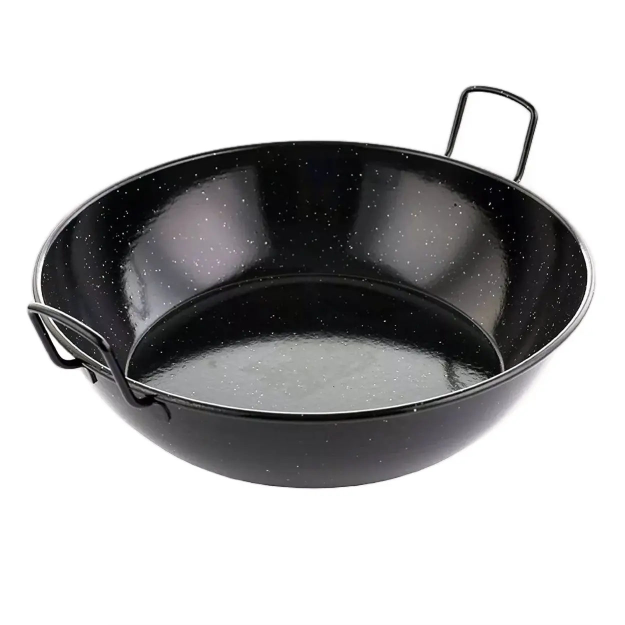 Heavy Duty Karai Wok for Frying - Black Enamel Kadhai Kadai Dish Pan - Kitchen Cookware Round Thick Dot Handles