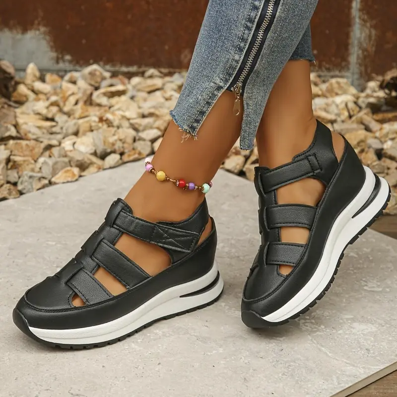 Women's Fashionable Velcro Fastening Wedge Sneakers, Casual Comfortable Soft Sole Sandals for Summer, Lightweight Breathable Shoes for Daily Wear Footwear Girl 3