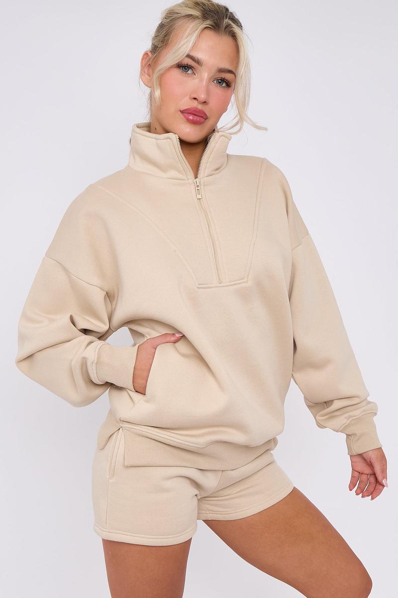 Product Introduction of H.O.S Women's 1/2 Zip Top & Shorts Fleece Co-ord Set 7
