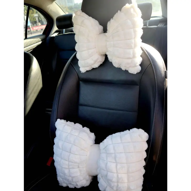 E&I     One Winter Warm Grid Pattern Car Neck Pillow in Plush Bowknot Style 3