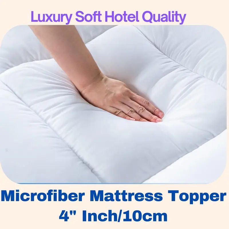 Hotel Quality Microfiber Mattress Topper 4" Inch/10cm Deep Luxury Soft skin-friendly flat weave breathable machine washable 7