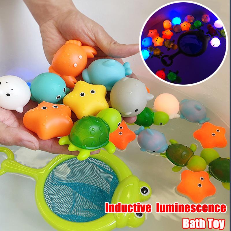 Cute Animals Bath Toy Swimming Water LED Light Up Toys Soft Rubber Float Induction Luminous Frogs for Kids Play Funny Gifts 2