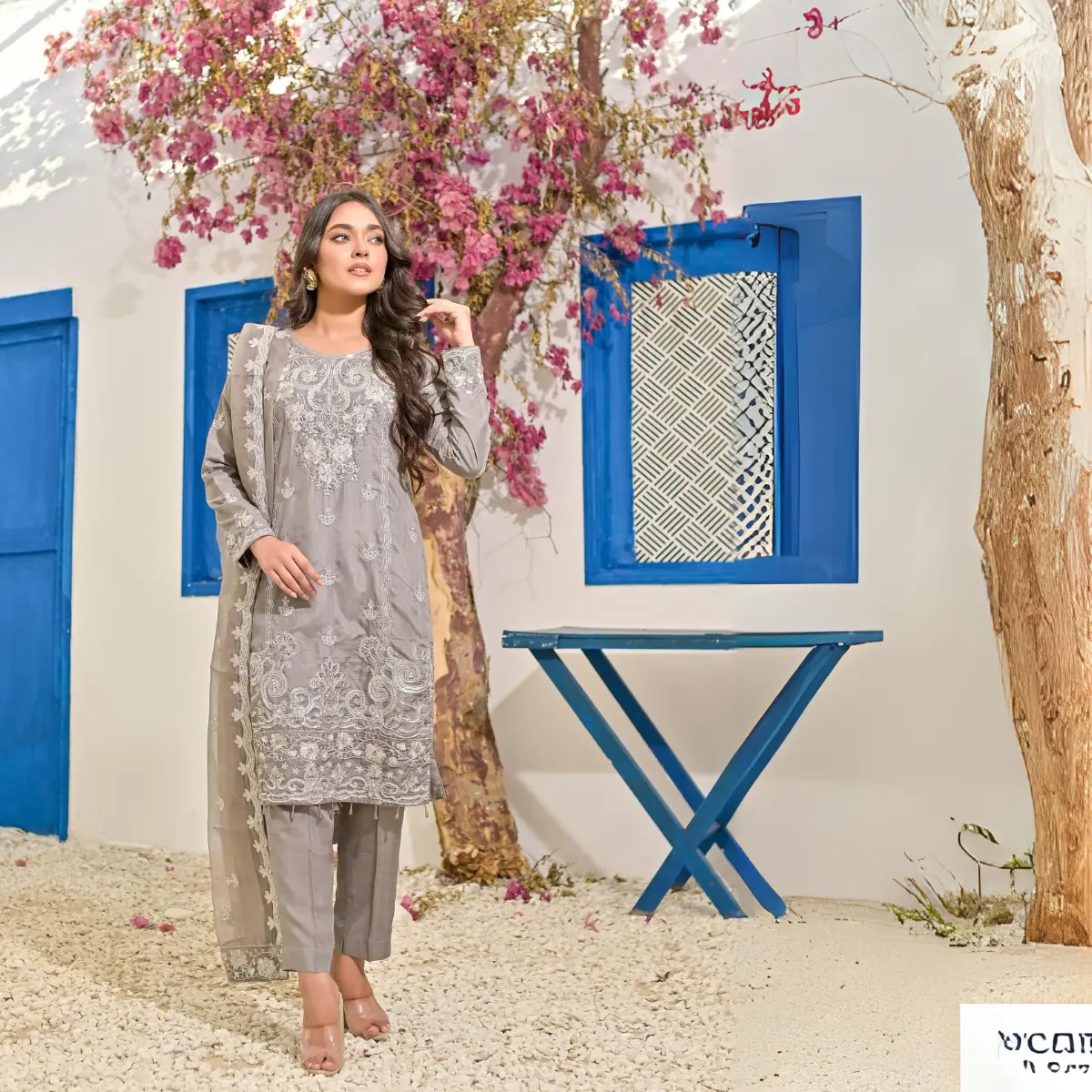 | UR-004-Grey | 3 Piece Luxury Talior Stitched Raw Silk Kameez With Shalwar By Qasim Anwer | Grey Color |