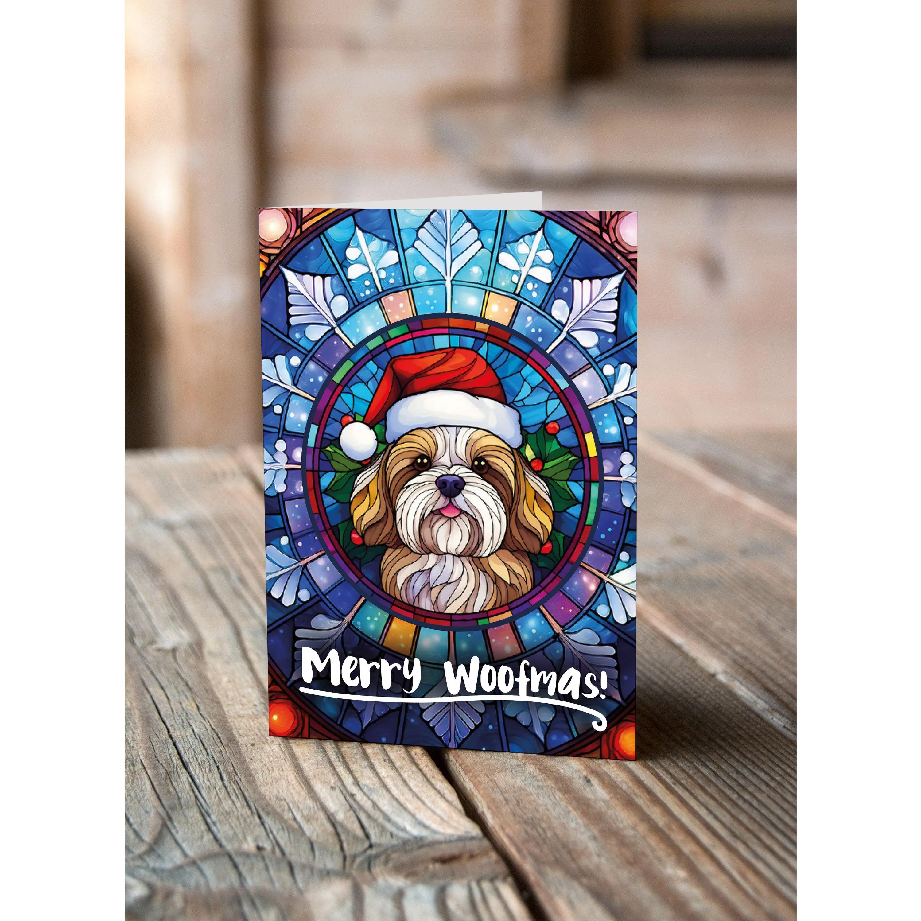 Lhasa Apso in a Santa Hat Christmas Card