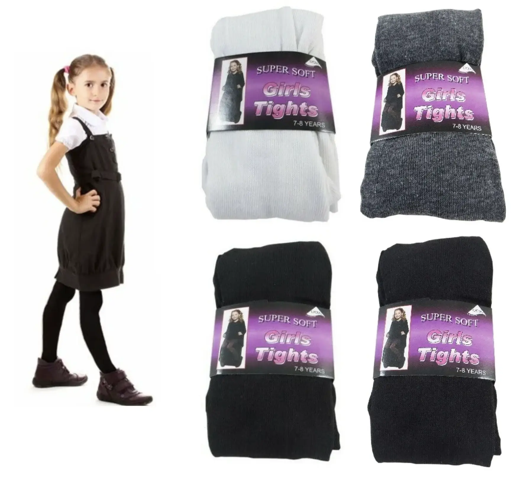 Girls 6 Pairs Multibuy Cotton Rich Plain Tights - Ideal for All Seasons