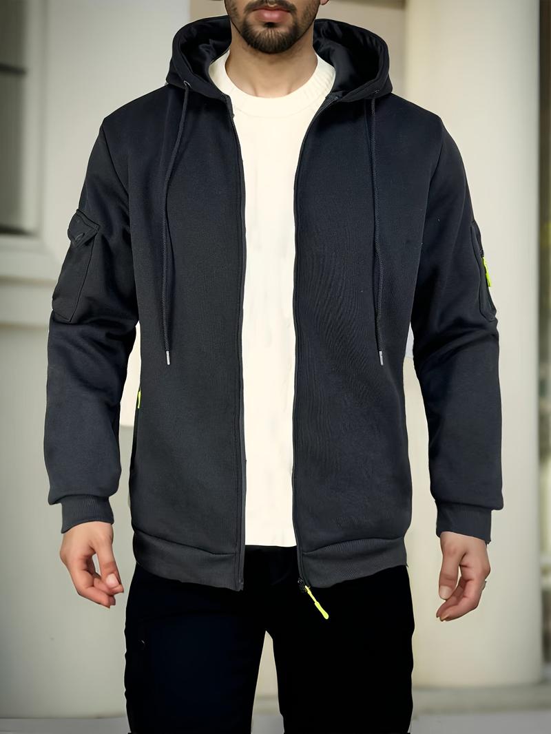 Product Introduction of Trendy Solid Color Hooded Long Sleeve Zip Up Sweatshirt Jacket - Fashion Hoodies with Chic Design, Comfy Sports Wear for Casual Occasions - Soft, Breathable, and Stylish Menswear Tops 17