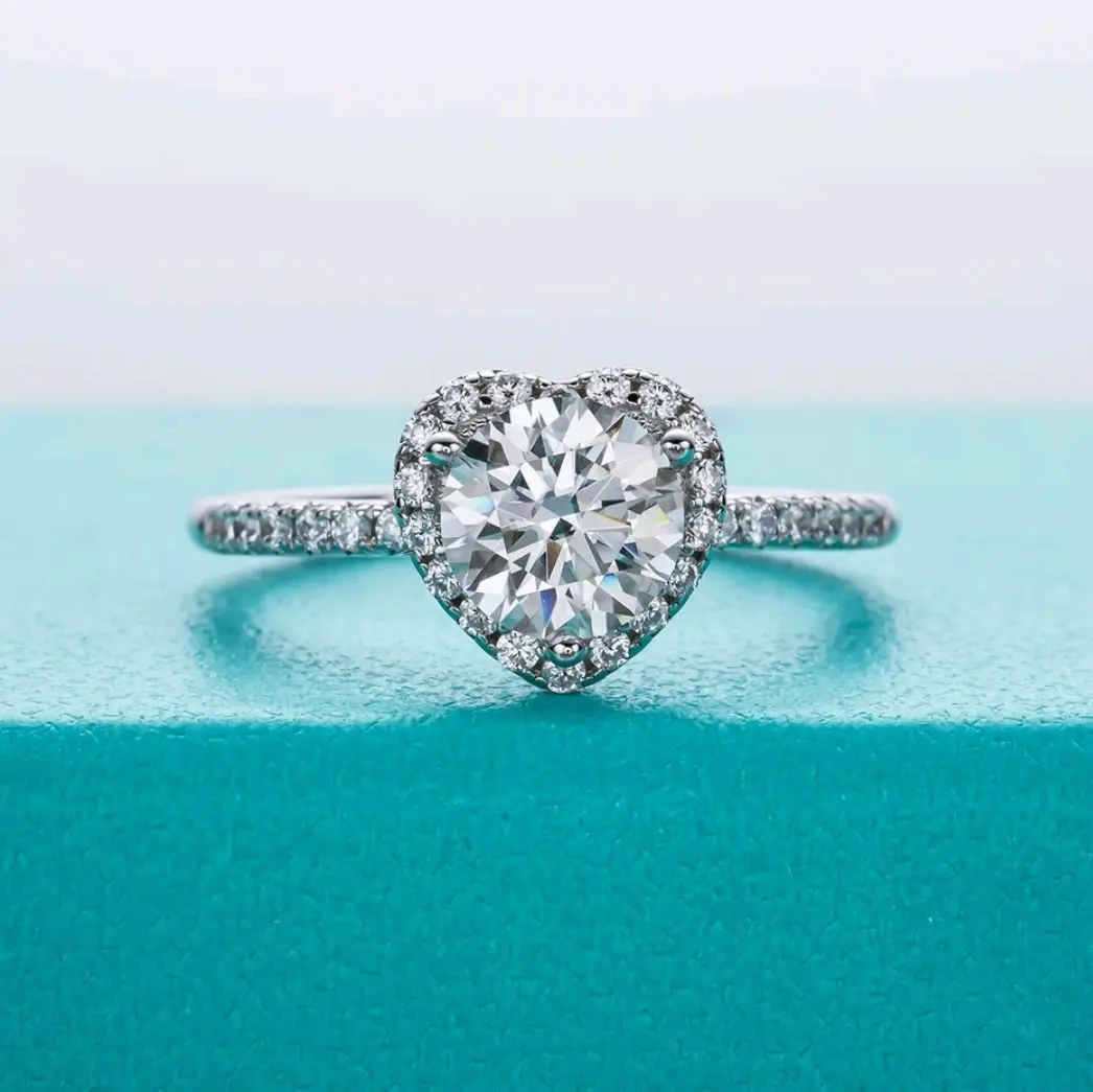 1.0ct D VVS1 Heart Shaped Moissanite Ring with GRA Certificate - 18k White Gold Vermeil Plate over 925 silver.