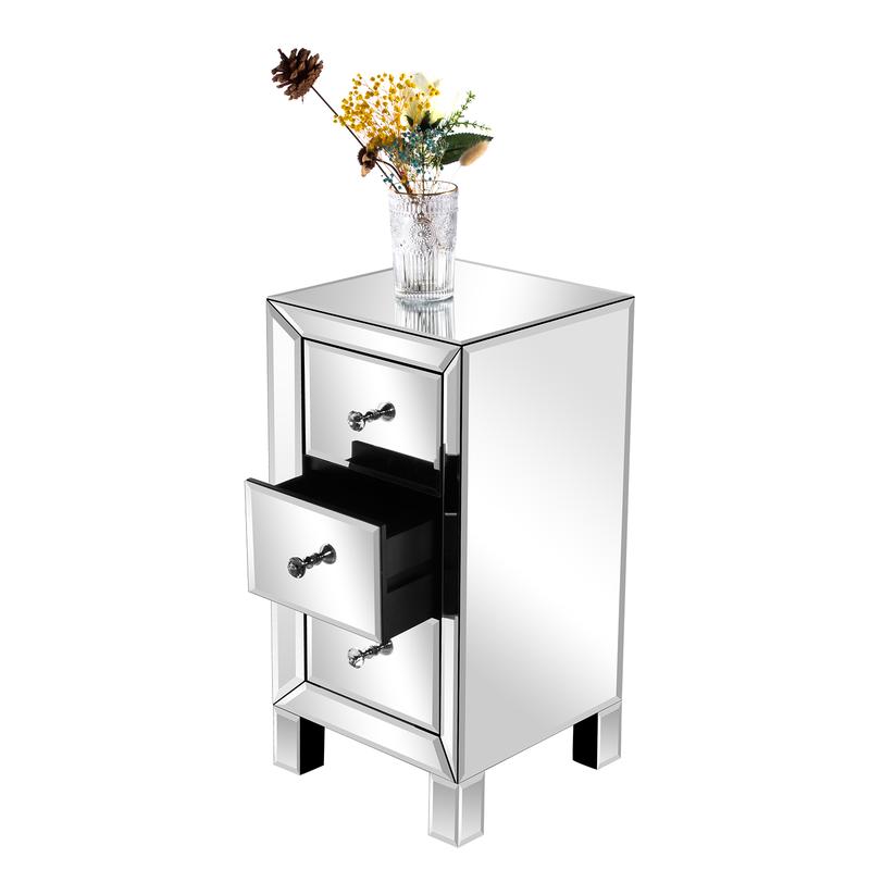 Contemporary Bedside Table with Drawers - Modern Mirrored Nightstand 3-Drawer Design for Stylish Bedroomécor 4