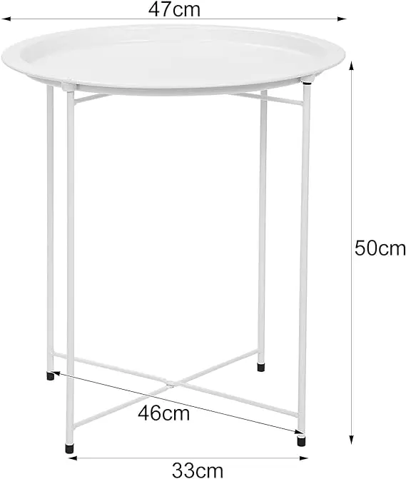 Tray Metal Side Table 47x50cm Small Side Table With Removable Round Tray Round Coffee Table for Outdoor or Indoor for Home Kitchen White 1