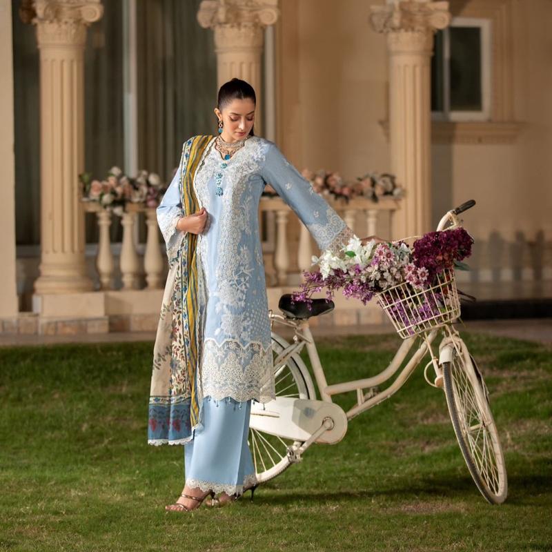 Embroidered cambric cotton 3 pc dress - Heera’s Collection 2