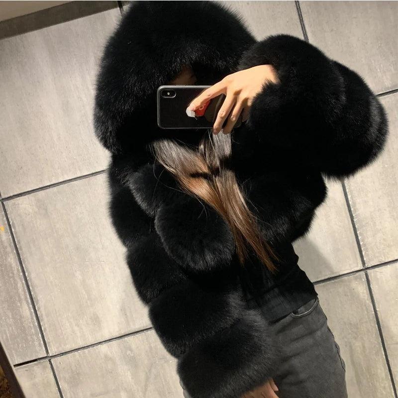 Genzi Furry Cropped Faux Fur Coat With Hood 4