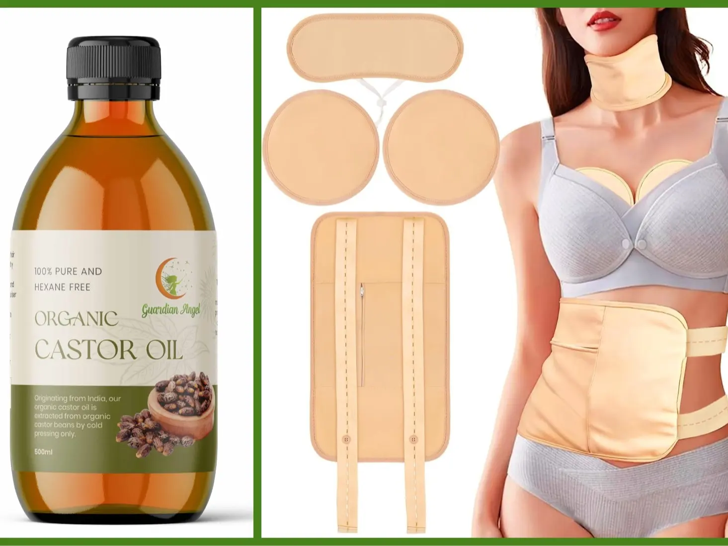 Organic Castor Oil 4 Piece Pack with Castor Oil-Body, Neck & Chest Wraps Body Care Remedy