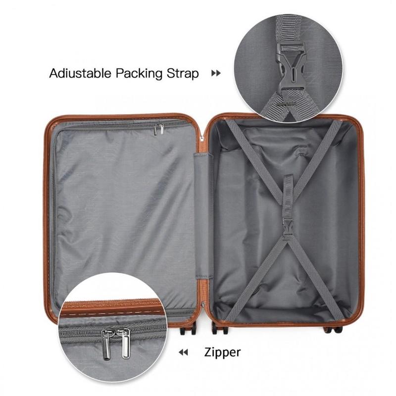 [MissLulu Bags] Sculpted Horizontal Design ABS  20''/24''/28'' Suitcase  with TSA Lock and 12'' Vanity Case - Denim Blue and Brown 7