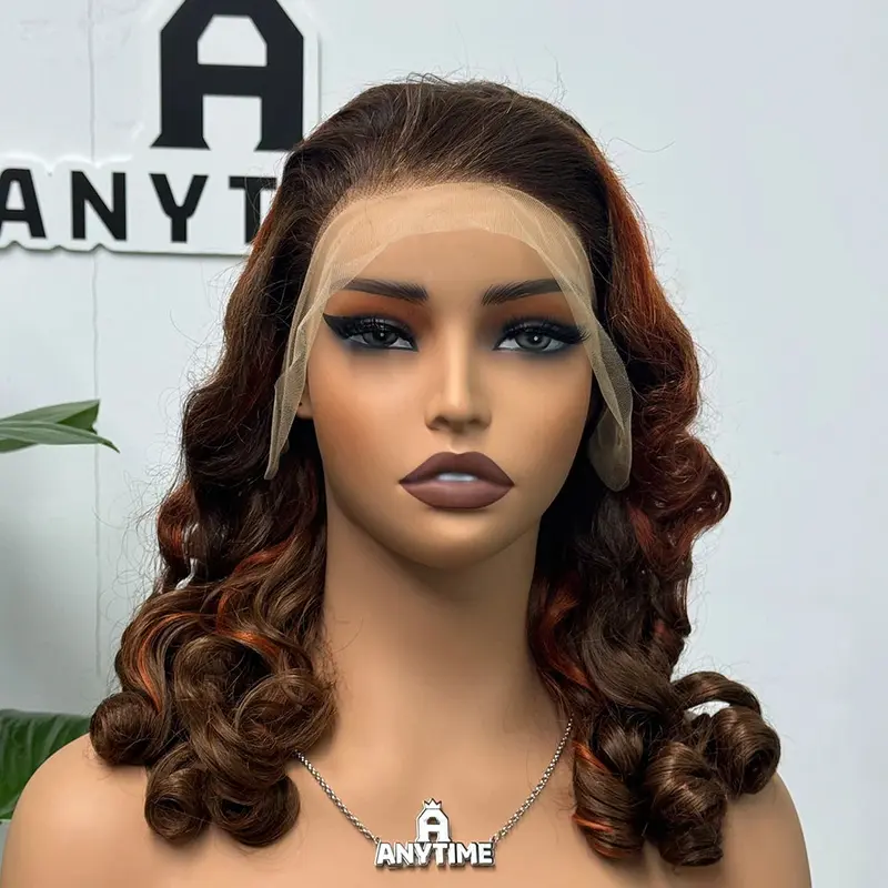 300 Density 100% Human Hair Loose Wave Fumi Bouncy Curly Wigs Ombre Double Drawn Hair Wigs 13x4 HD Lace Frontal Wigs 3
