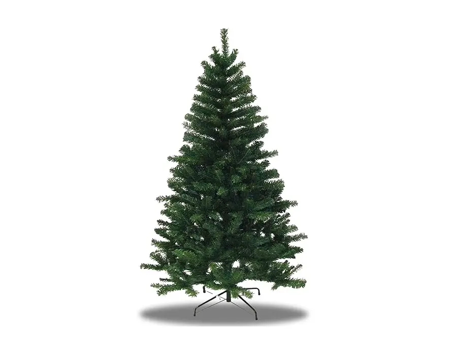 CLASSIC XMAS ARTIFICIAL REALISTIC TRADITIONAL NATURAL BRANCHES UNLIT PINE CHRISTMAS TREE WHITE WITH METALLIC STAND BASE PRE ASSEMBLED TREE 4FT, 5FT, 6FT,7FT - MARRY CHRISTMAS