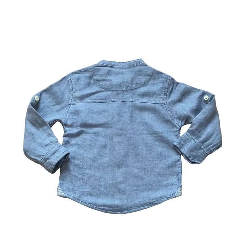 Boys Toddlers Blue Cotton Stand Collar Button Long Sleeve Shirts 3