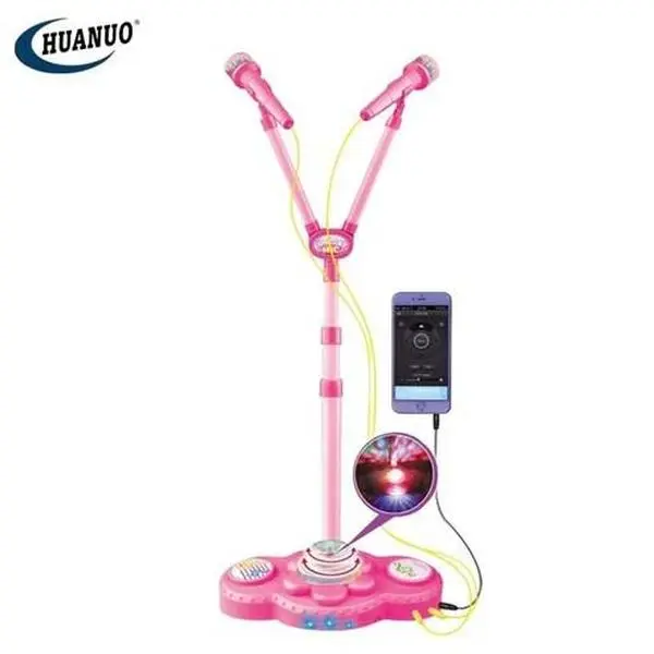 Toy Microphone 2 Karaoke Big singing music set - Height Adjustable - Sound Output and Lights - Clear Sound Christmas gift 0