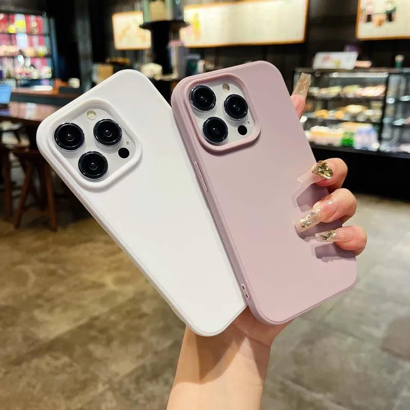 Simple Solid Color Lens Bumper Shock Protection Phone Case for IPhone 16 14 15 Pro Max 13 Soft Matte Cover for IPhone 16pro 5