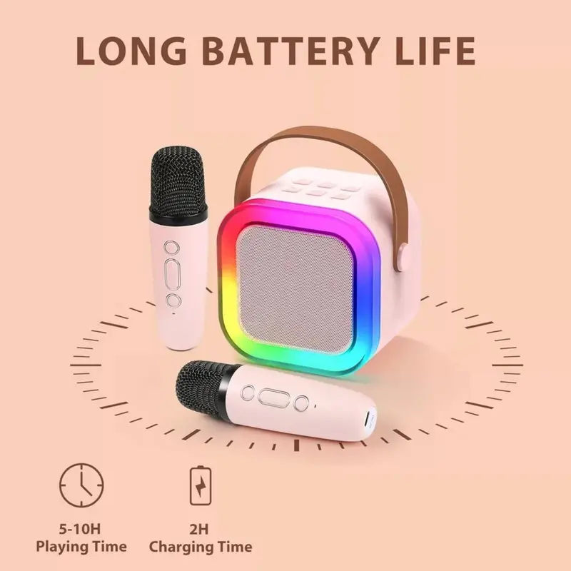 Mini Karaoke Machine Kids with 2 Microphone Portable Bluetooth Speaker with Led, Surprise Gift, Singer Gift Audio, Christmas Gift mini karaoke Rechargeable Cable portable  karaoke mini karaoke portable  wireless wireless  karaoke sound system sound  boks 5