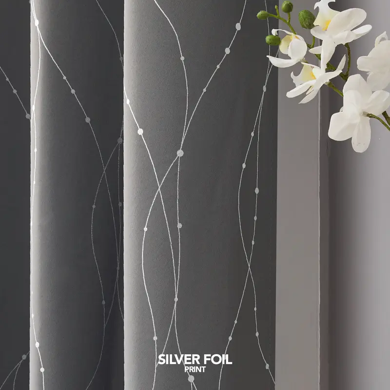 Deconovo Grey Curtains, Dotted Line Foil Printed Thermal Insulated Blackout Curtains, Window Treatment Eyelet Curtains for Bedroom,  2 Panels 2