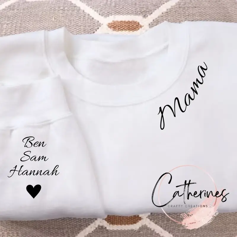 Personalised mama/mum/mummy jumper with children’s names on the sleeve Heart Soft Womenswear Day Hoodie Sweaters Tops, name around the neck 2