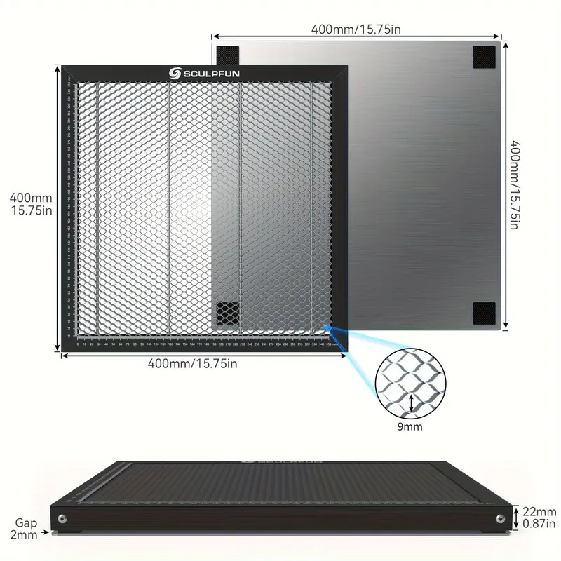 SCULPFUN Honeycomb Working Table 400x400x22mm, Honeycomb Laser Bed For CO2 Or Diode Laser Engraver And Cutting Machine, Laser Engraver Accessories, Fast Heat Dissipation, Smooth Edge Cutting 1