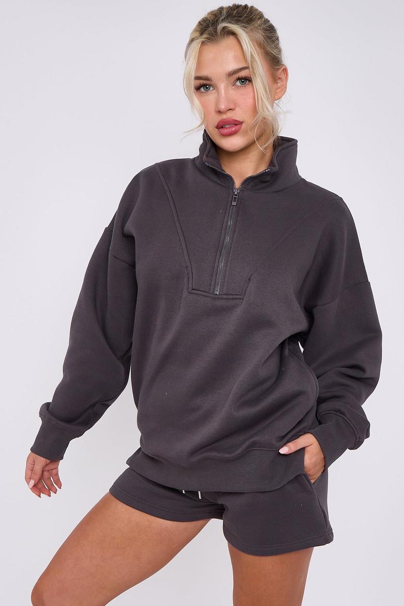Product Introduction of H.O.S Women's 1/2 Zip Top & Shorts Fleece Co-ord Set 15