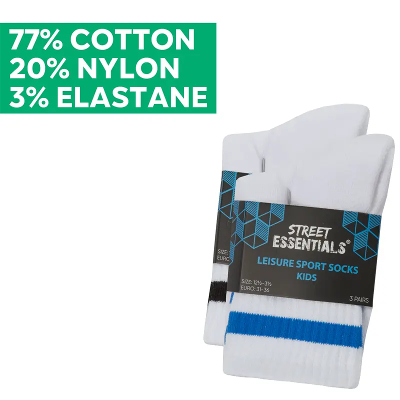 6 Pairs Kids Boys Cotton Rich Sport Crew Ankle Football Socks Ribbed White with Stripe Leisure Mid Calf Socks UK 9-12 Child 12.5-3.5 4-6 Junior Youths PE Socks School Active Football Socks 5