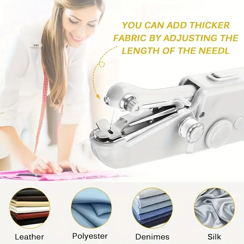 1pc Handheld Sewing Machine Mini Sewing Machines, Portable Sewing Machine Quick Handheld Stitch Tool For Fabric, Cloth, Clothing (battery Not Included, Self-prepared 4 AAA Batteries) 5