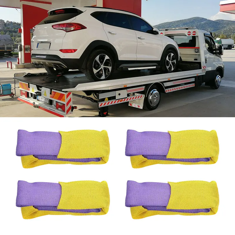 4pcs Tire Wheel Link Straps for Truck and Car Trailer Recovery with Ratchet Tie Downs 4