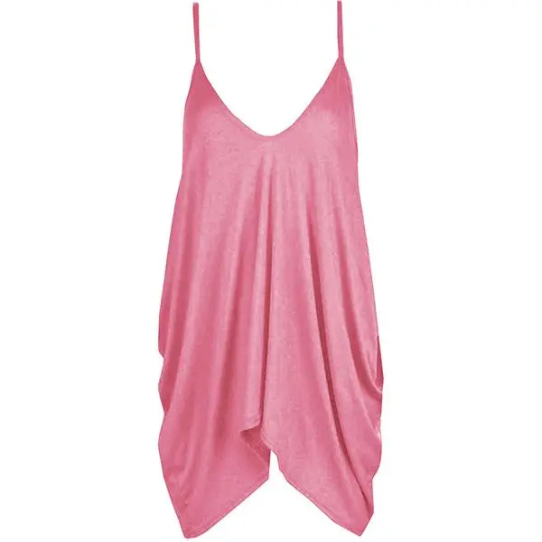 Womens Cami Strap Evening Italian Drape Lagenlook Ladies Baggy Vest Mini Dress