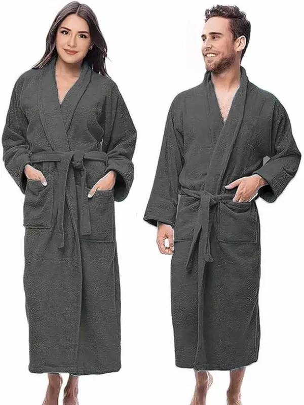 Supreme Unisex Cotton Bath Robe with Soft Collar and Long Sleeves - Highly Absorbent and Quick Drying for Ultimate Comfort - Loungewear, Womenswear Comfortable Gowns Medium Petite Shawl Nightwear 3