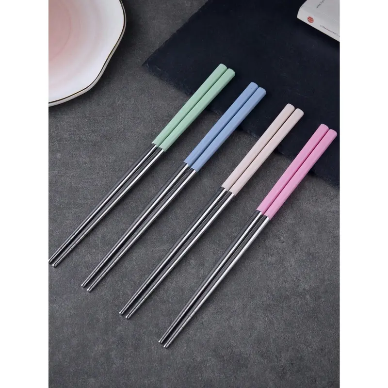 4pairs/set Stainless Steel Chopsticks, Color Block Chopsticks For Dining Cutlery Tableware Multicolor 1