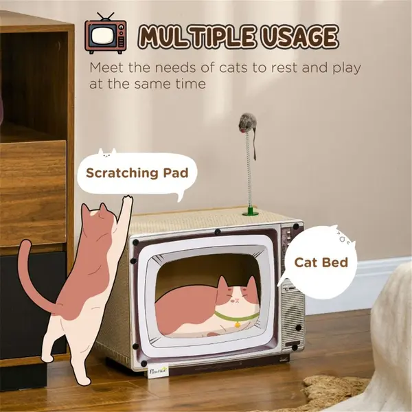 TV-Style Cat House & Scratching Board - Fun, Safe, & Recyclable! 3