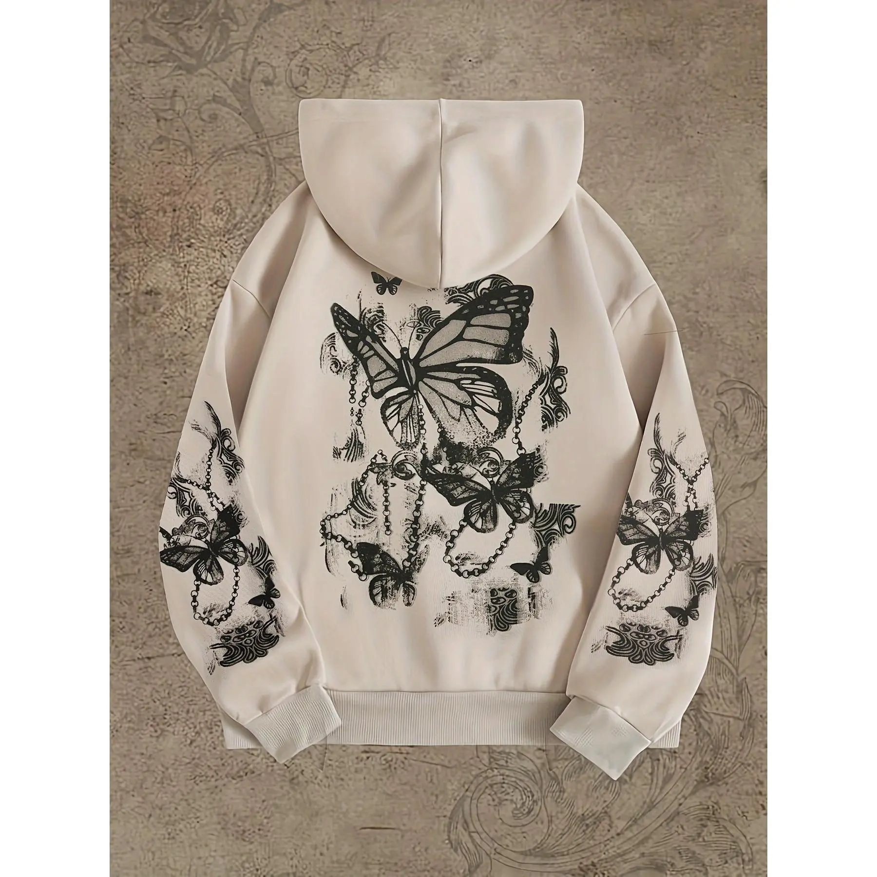 Fashionable Womens Butterfly Print Hoodie with Comfortable Kangaroo Pocket - Adjustable Drawstring, Long Sleeve Casual Sweatshirt for Everyday Style