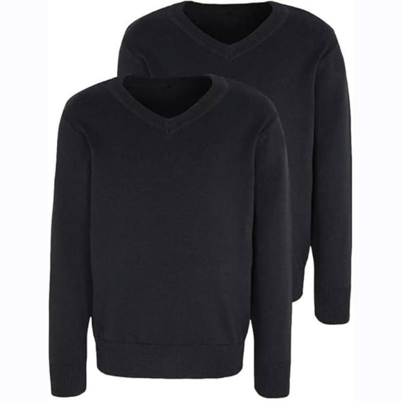 ZEROX-WORLD  Girls Jumper Pullover V Neck School Uniform Kids Long Sleeve Sweater 1
