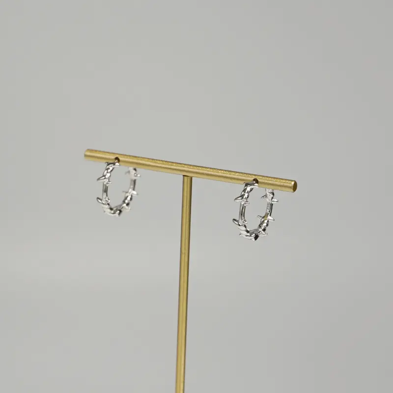 925 Sterling Silver Barb Wire Hoop Sleeper Earrings with Twisted Thorn Branch Design 5
