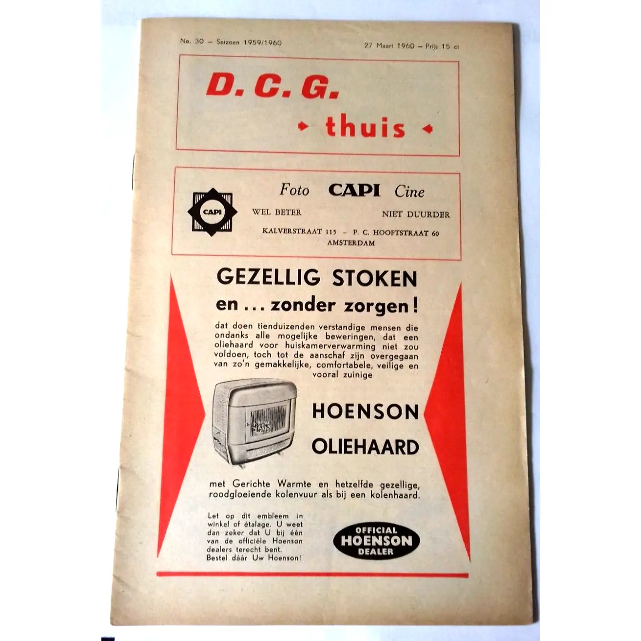 D.C.G. v O.S.V. Football Match Programme Eerste Klass A  Amateur 27th March 1960.