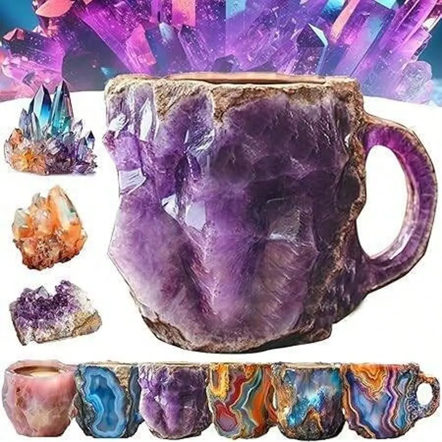 2025 New Multi Colored Mineral Crystal Coffee Mugs 400ml For Home Office Valentine's Day