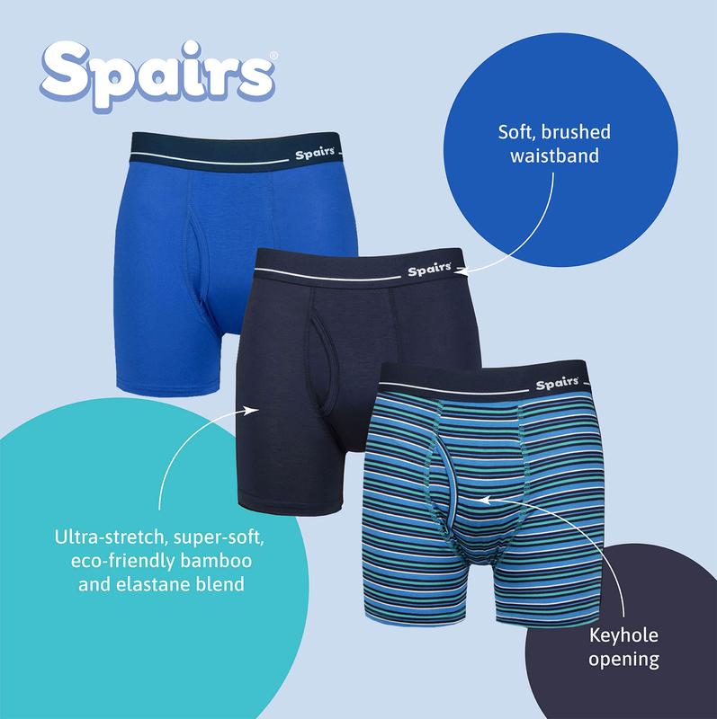 Spairs Men's 3 Pack Stripe & Plain Bamboo Keyhole Boxer Shorts 6