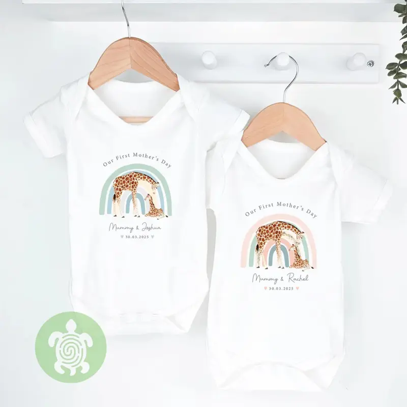 Our First Mothers Day, Giraffe Green Rainbow Mother's Day, Personalised Mothers Day Babygrow Sleepsuit Gift, Mothers Day Baby Boy Girl vest Outfit 2