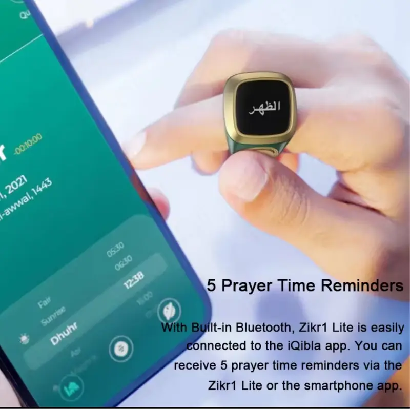 iQIBLA Zikr Ring Smart Tasbeeh Ring With App Muslim Tasbih With 5 Prayer Reminder Islamic Digital Tally Counter for Men & Women Qibla Direction Finder Customizable Prayer Reminders 3