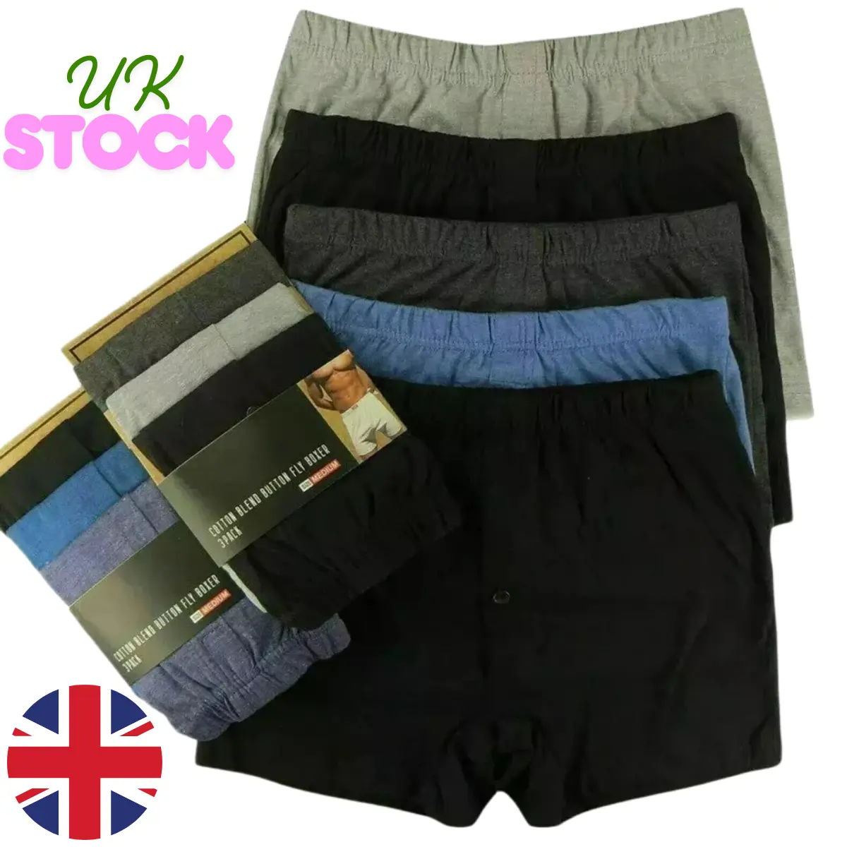 Men's Underwear 6 Pairs Men Plain Boxer Underwear Classic Cotton Rich Boxers Shorts S - 6XL