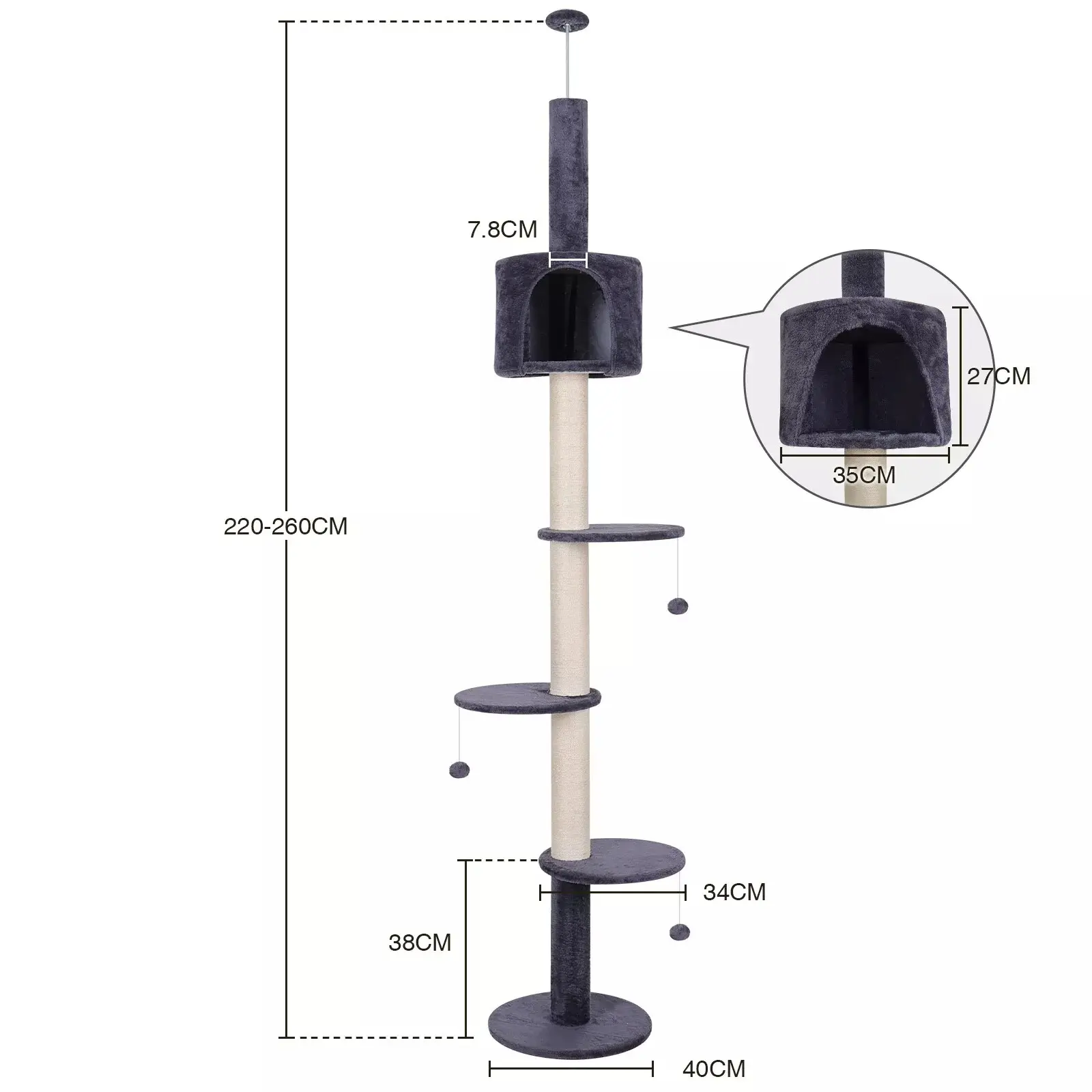 Floor to Ceiling Cat Tree Tower with Plush Platform and Scratching Posts