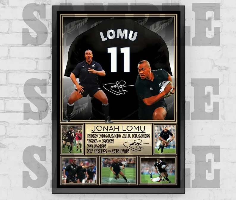 Jonah Lomu New Zealand All Blacks Rugby Legend Shirt Back Print / Poster / Framed Memorabilia / Collectible / Signed